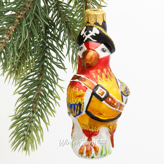 Стеклянная елочная игрушка Попугай пират Бартоломью 12 см, подвеска, отзывы