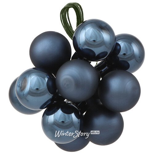 Гроздь стеклянных шаров на проволоке 2 см темно-синий mix, 10 шт Edelman