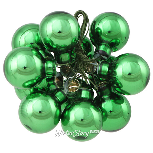 Гроздь из 12 стеклянных шаров на проволоке 2.5 см, рождественский зеленый глянцевый Winter Deco
