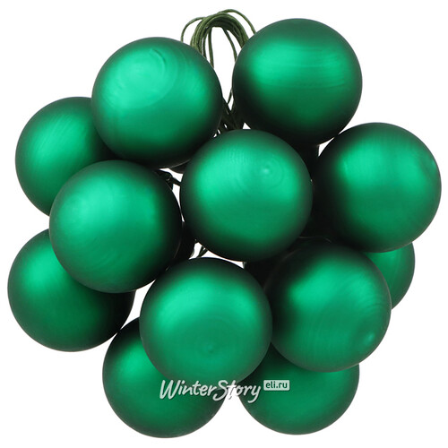 Гроздь из 12 стеклянных шаров на проволоке 2.5 см, зеленый матовый Winter Deco