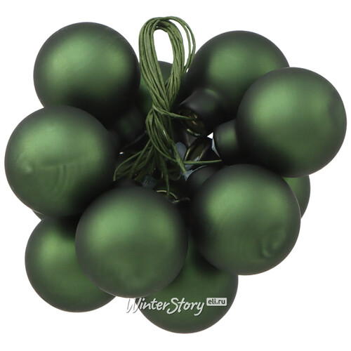 Гроздь из 12 стеклянных шаров на проволоке 2.5 см, зеленый бархат матовый Winter Deco
