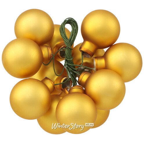Гроздь из 12 стеклянных шаров на проволоке 2.5 см, насыщенно золотой матовый Winter Deco