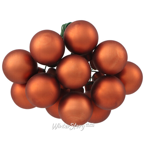 Гроздь стеклянных шаров на проволоке 2.5 см terra brown матовый, 12 шт Kaemingk