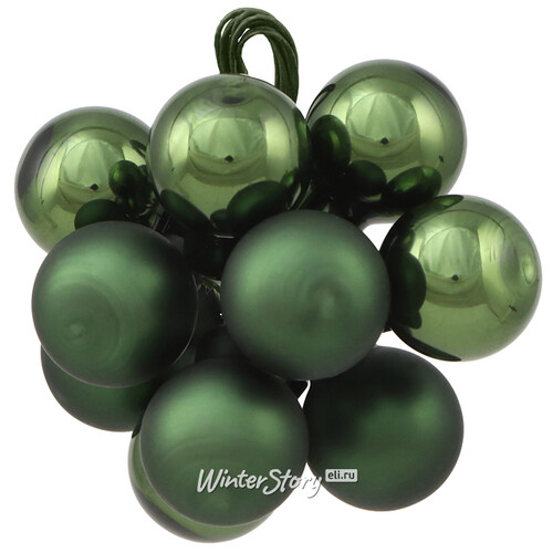 Гроздь стеклянных шаров на проволоке 2 см зеленый бархат mix, 10 шт Winter Deco