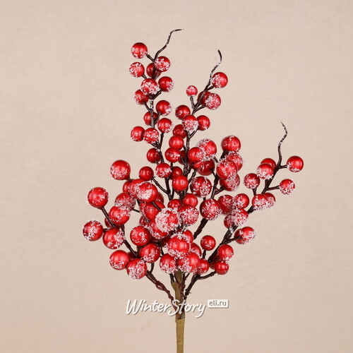 Декоративная ветка с ягодами Твинки 36 см, заснеженная Christmas Deluxe