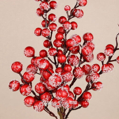 Декоративная ветка с ягодами Твинки 36 см, заснеженная Christmas Deluxe