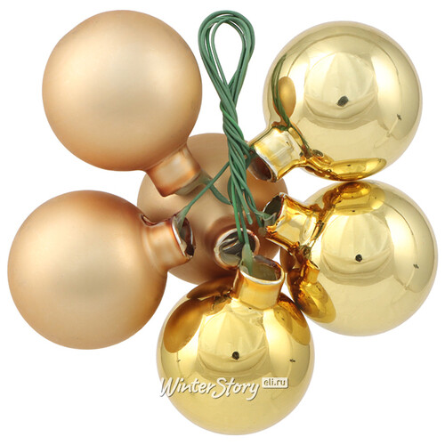 Гроздь стеклянных шаров на проволоке 3 см золотой mix, 6 шт Koopman
