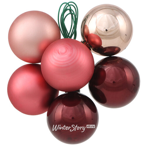 Гроздь стеклянных шаров на проволоке Crimson Sunset 3 см, 6 шт Koopman