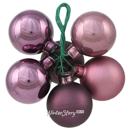 Гроздь стеклянных шаров на проволоке Purple Rain 3 см, 6 шт Koopman