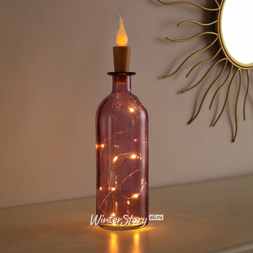 Стеклянная ваза-бутылка Гратин 20 см розовая EDG