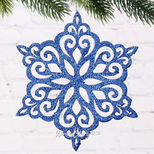 Игрушка для уличной елки Снежинка - Зимний Цветок 25 см синяя, дерево МанузинЪ