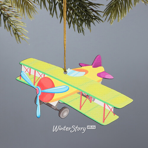 Деревянная елочная игрушка Самолет - Краски детства 10 см МанузинЪ