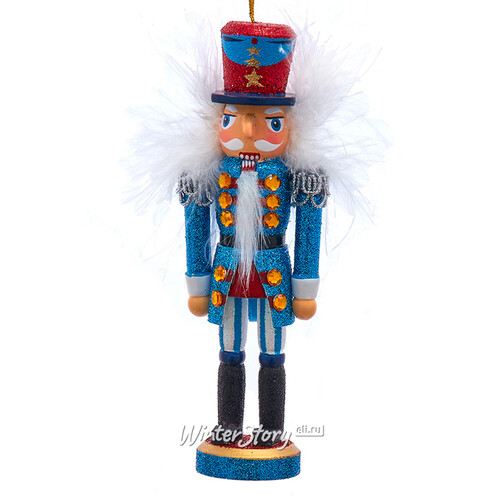 Деревянная елочная игрушка Щелкунчик - Blue Garde Magique 15 см, подвеска Kurts Adler
