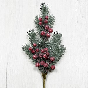 Хвойная ветка с ягодами заиндевелая в блестках Red Berry 50 см, ЛИТАЯ 100% Christmas Deluxe фото 3