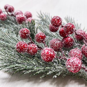 Хвойная ветка с ягодами заиндевелая в блестках Red Berry 50 см, ЛИТАЯ 100% Christmas Deluxe фото 4