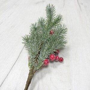 Хвойная ветка с ягодами заиндевелая в блестках Red Berry 35 см, ЛИТАЯ 100% Christmas Deluxe фото 5