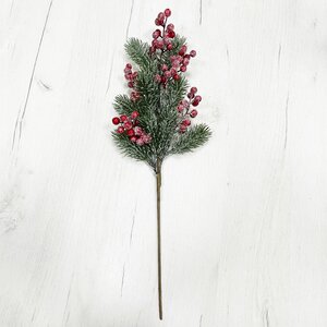 Хвойная ветка с ягодами заснеженная в блестках Red Berry 50 см, ЛИТАЯ 100% Christmas Deluxe фото 2