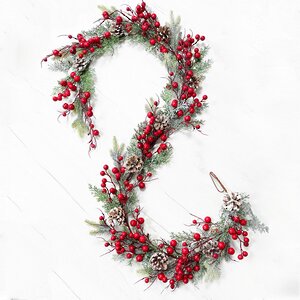 Хвойная гирлянда с ягодами и шишками в блестках Red Berry 180 см, ЛИТАЯ 100% Christmas Deluxe фото 1