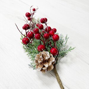 Хвойная ветка с ягодами и шишками в блестках Red Berry 35 см, ЛИТАЯ 100% Christmas Deluxe фото 3