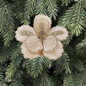 Искусственный цветок Магнолия Grandiflora 20 см шампань, клипса Christmas Deluxe фото 1