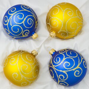 Набор стеклянных елочных шаров Садко 7 см, 4 шт синий с золотым Фабрика Елочка фото 1
