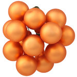Гроздь из 12 стеклянных шаров на проволоке 2.5 см, оранжевый шелк матовый