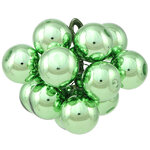 Гроздь из 12 стеклянных шаров на проволоке 2.5 см, зеленый бархат глянцевый