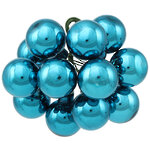 Гроздь из 12 стеклянных шаров на проволоке 2.5 см, лазурный синий глянцевый
