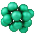 Гроздь из 12 стеклянных шаров на проволоке 2.5 см, рождественский зеленый матовый