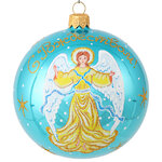 Стеклянный елочный шар Ангел Рождества 9 см голубой