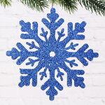 Деревянная елочная игрушка Снежинка - Снежная Корона 15 см синяя