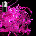 Светодиодная гирлянда на батарейках Premium Led 50 розовых LED ламп 5 м, прозрачный СИЛИКОН, таймер, IP65