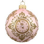 Стеклянный елочный шар Новогодние куранты 80 мм розовый